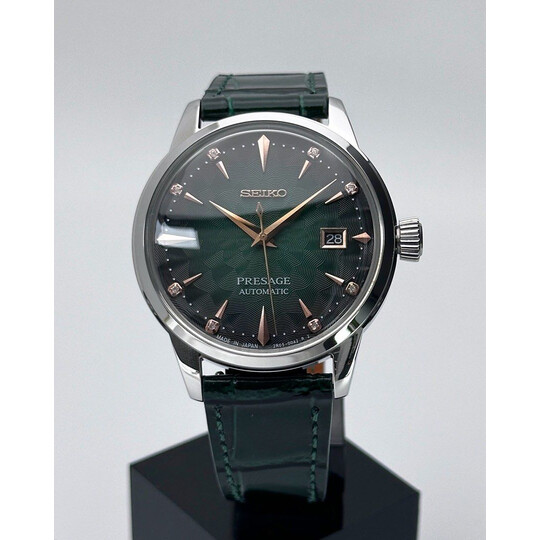 Custom Seiko Mod • Green Rose Diamond Sakura Silver Presage • 40.5mm